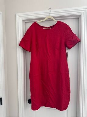 Adolfo Linen Red Short Sleeve Shift Dress